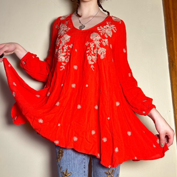 Red and cream floral blouse by Free People - Picture 3 of 5